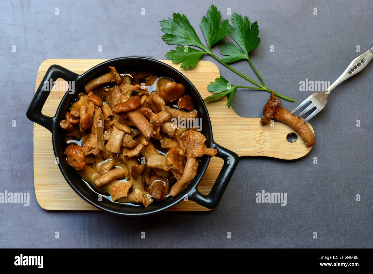 Pickled chanterelles (Cantharellus cibarius) in pot Stock Photo Alamy