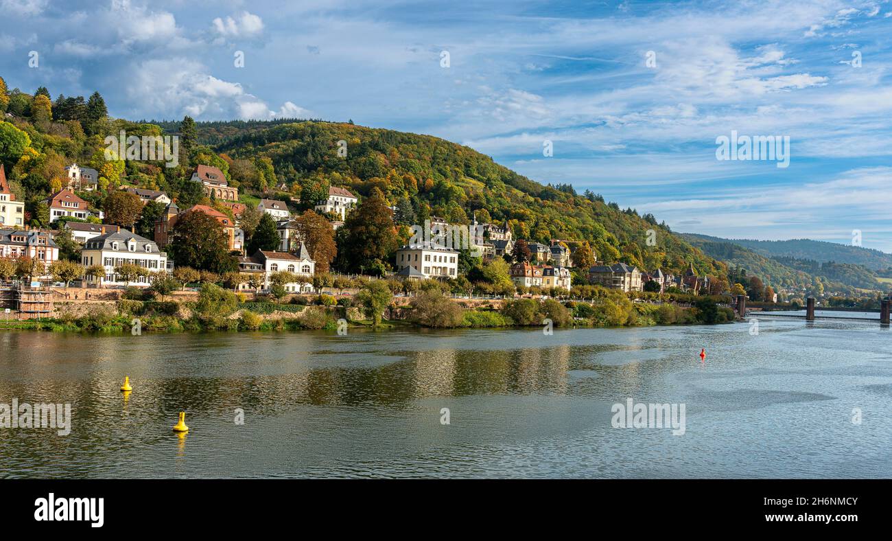 Old villas on the banks of the Neckar in Heidelberg, Baden-Wuerttemberg, Germany Stock Photo