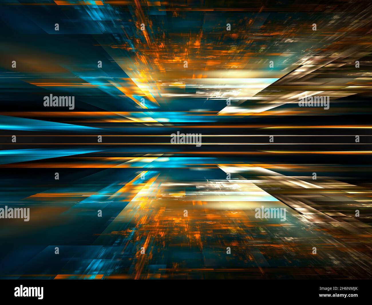 Blue and orange fractal perspective background - abstract 3d ...