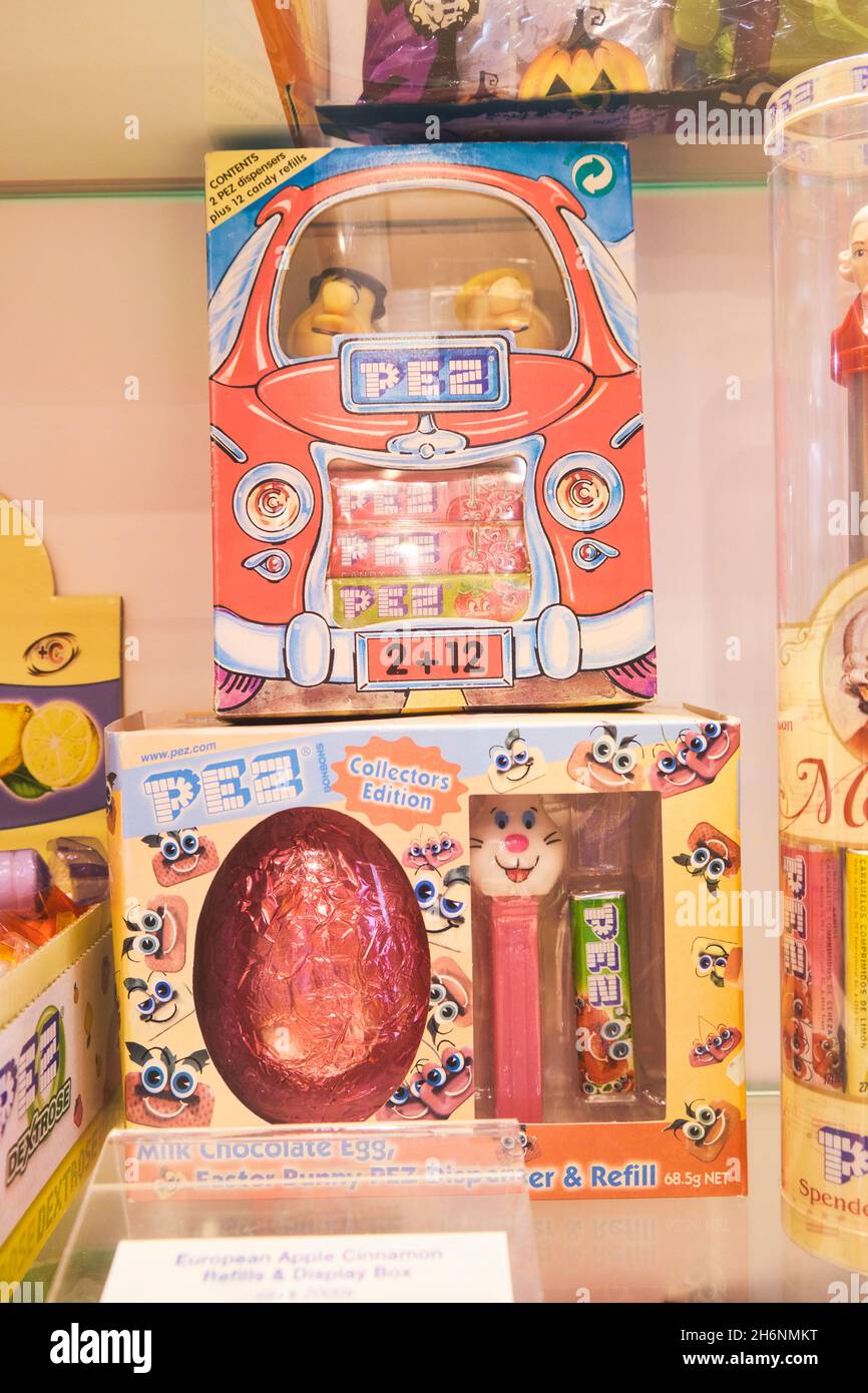 Flinstones and Easter products. At the Pez factory, museum, visitor center in Orange, Connecticut. Stock Photo