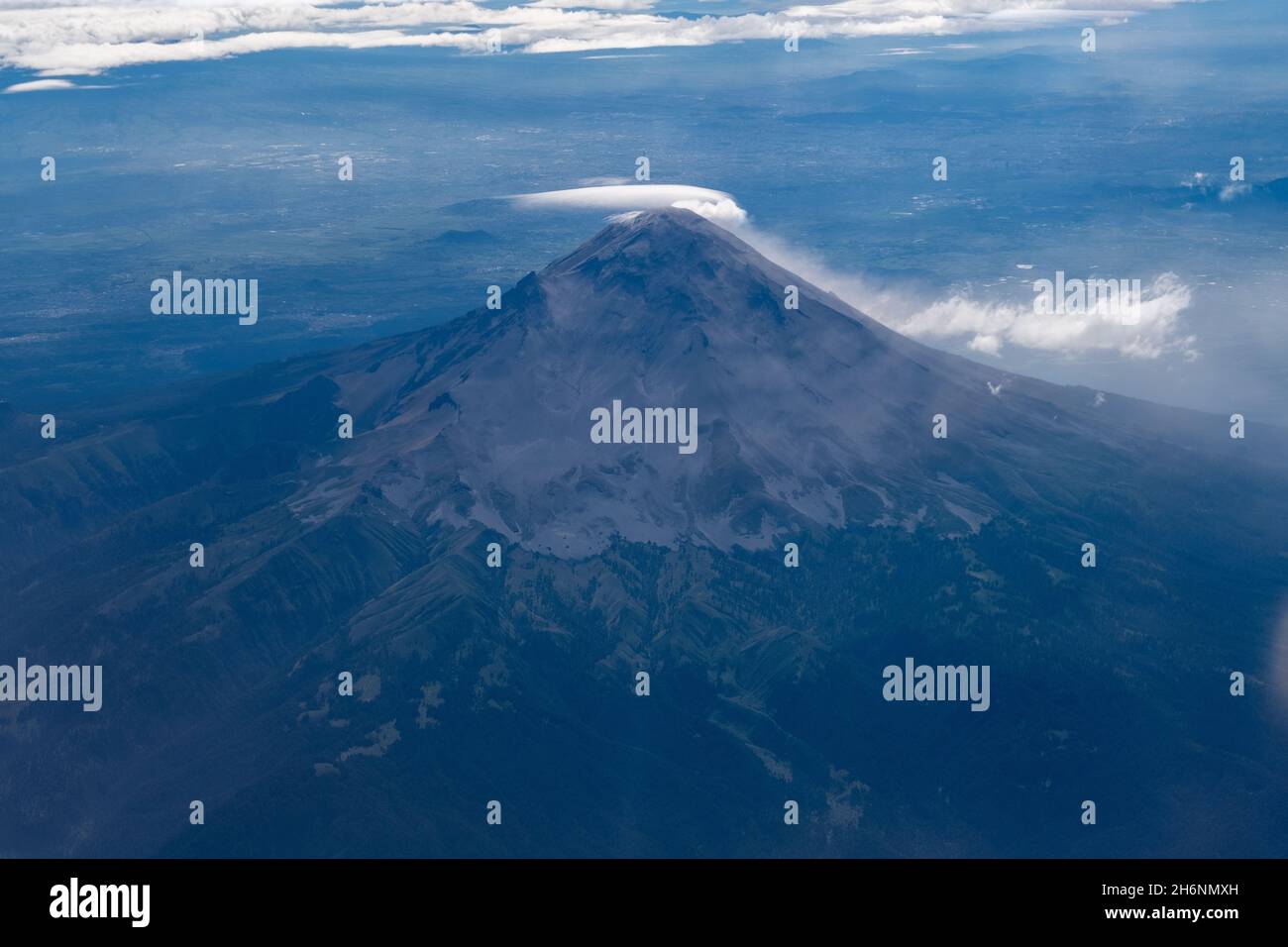 Aerial shot of Popocatepetl, an active stratovolcano located in central ...