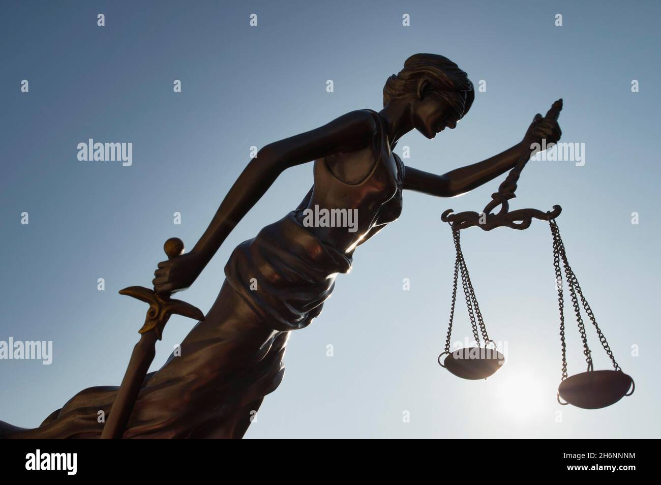 Figure of Justice with scales, Baden-Wuerttemberg, Germany Stock Photo