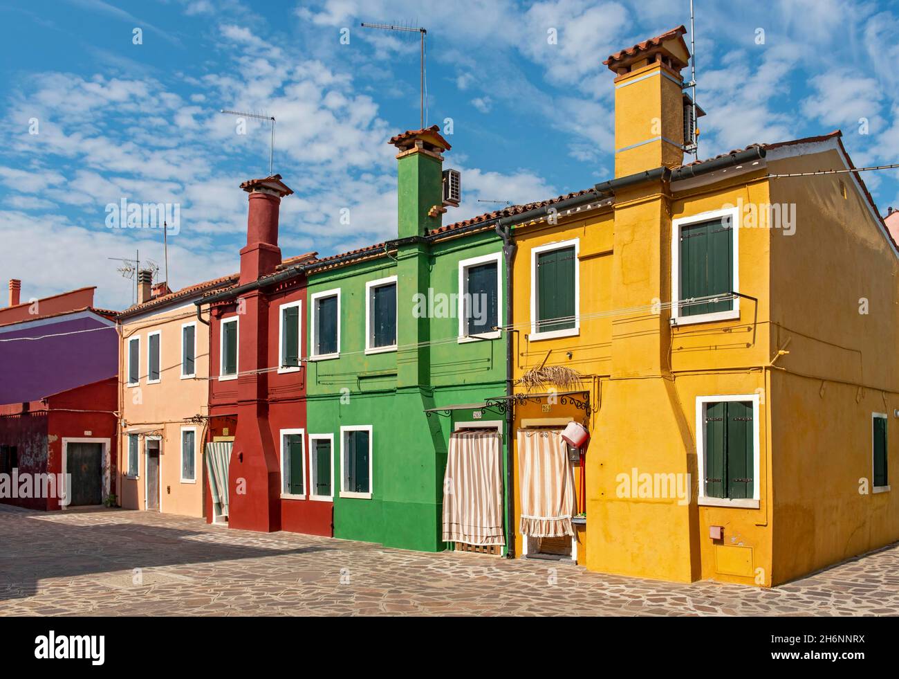 Colourfully painted houses, Burano, Venice, Italy Stock Photo