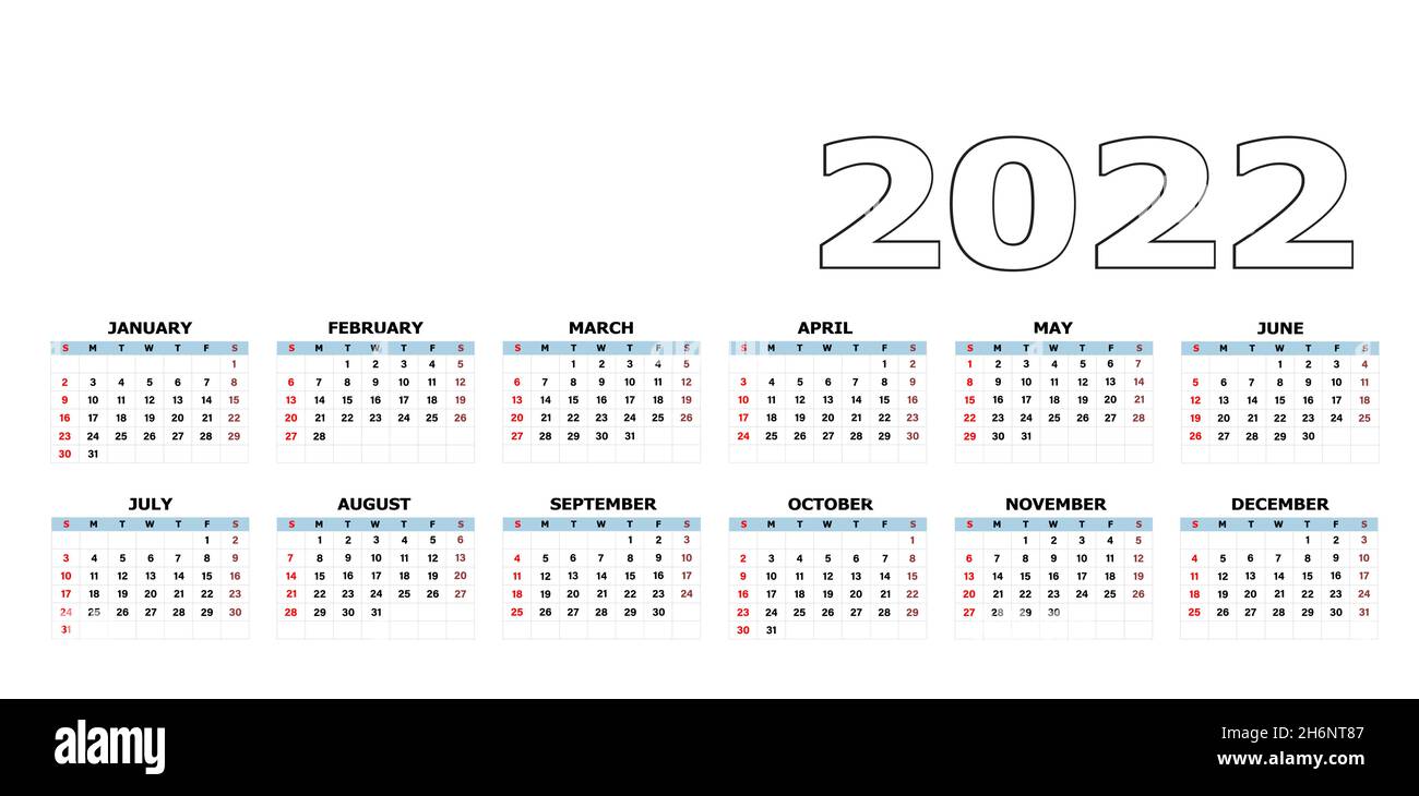 Calendar 2022 Template Stock Vector Image & Art - Alamy