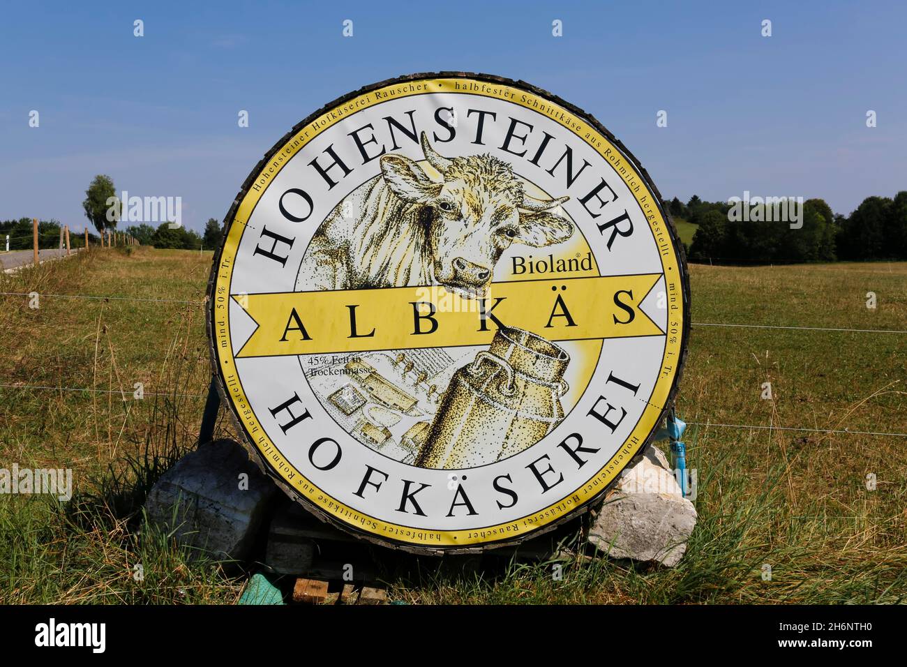Sign, advertising of the Hohensteiner Hofkaeserei in Oedenwaldstetten,  Bioland Albkaese, Baden-Wuerttemberg, Germany Stock Photo - Alamy