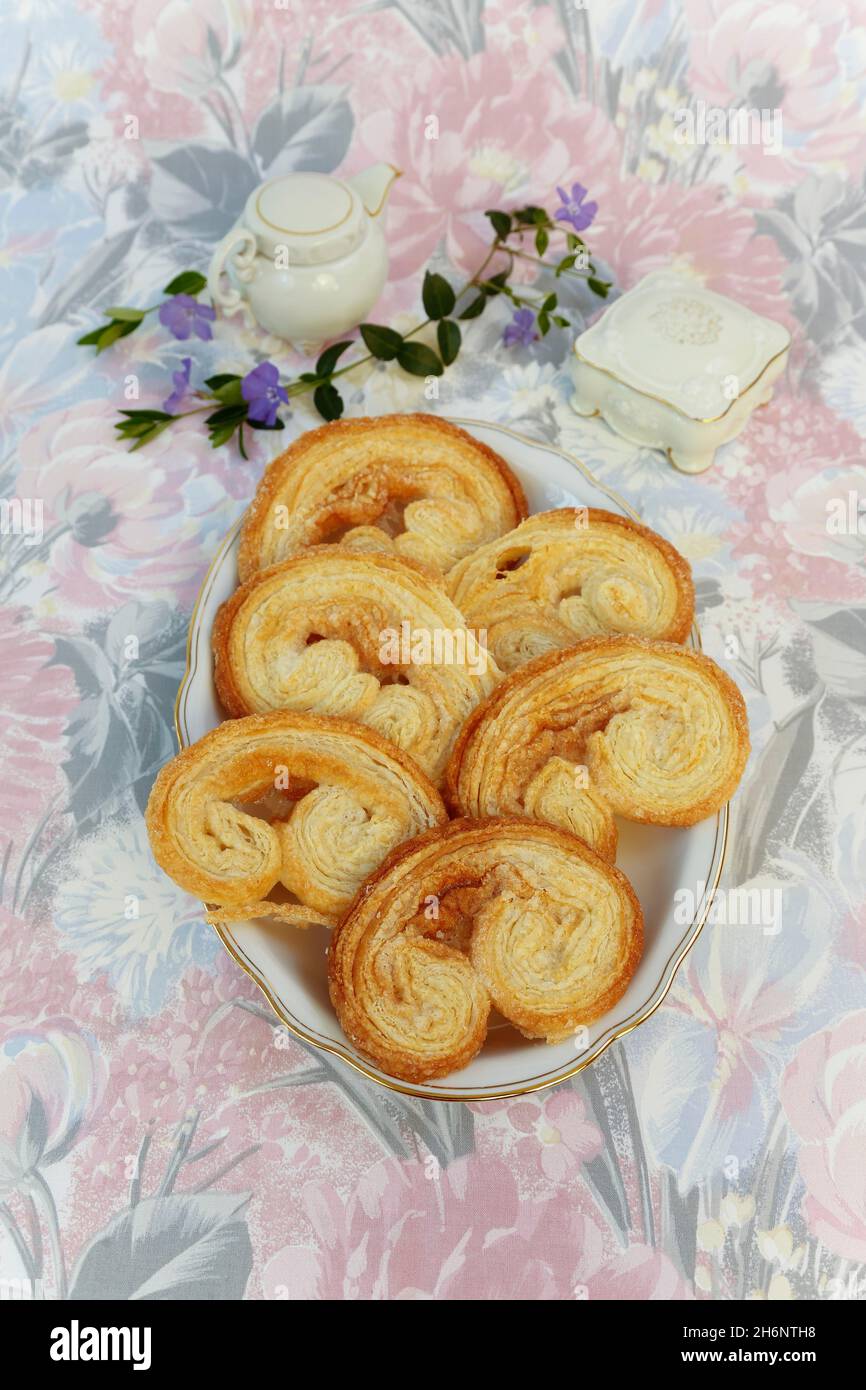Swabian baking, sweet pig's ears, sweet puff pastry, behind, milk jug
