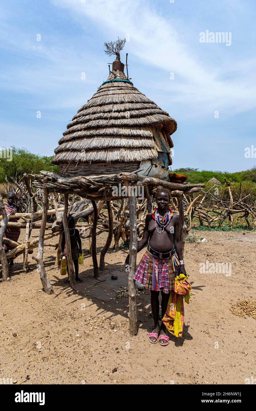 Traditional build hut of the Toposa tribe, Eastern Equatoria, South Sudan Stock Photo