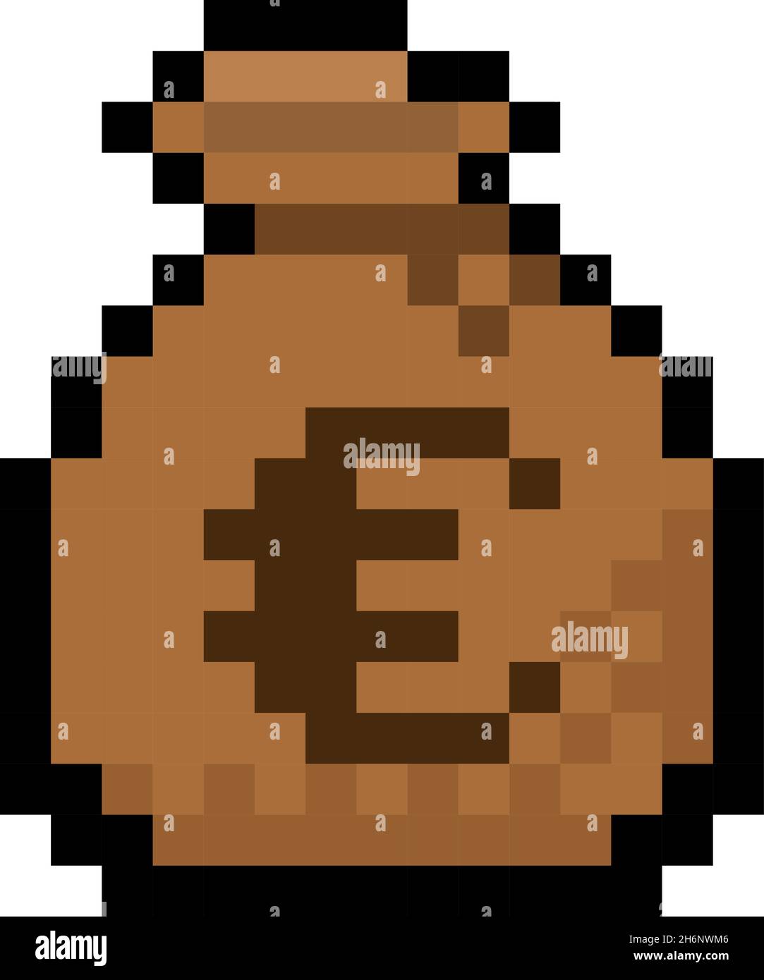 Pixel 8 bit gaming bag of money with euros vector, isolated Stock