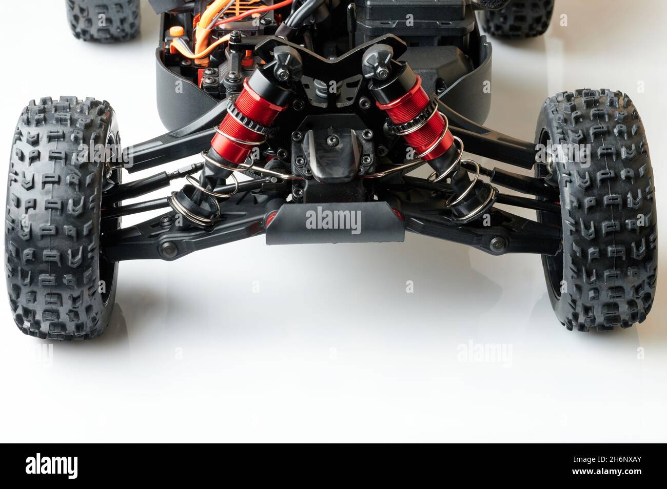 Shock in baggy suspension rc car isolated on studio background Stock Photo