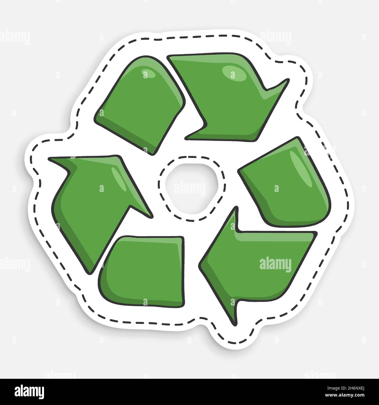 cartoon icon of doodle sign for recycling garbage, used raw materials. Caring for the environment. Vector isolated on white background Stock Vector