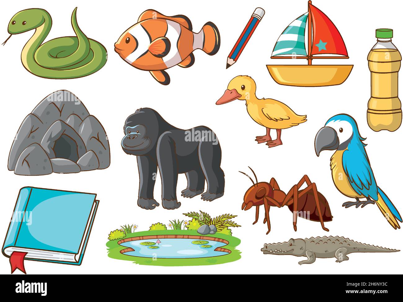 Set of various animals and objects illustration Stock Vector Image