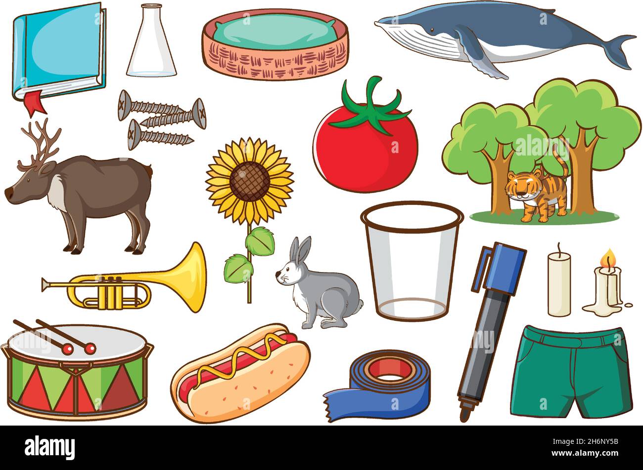 Set of various animals and objects illustration Stock Vector Image
