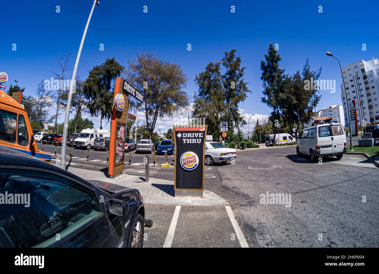 LAGOS, PORTUGAL Sep 23, 2021 The directional sign of Burger King on