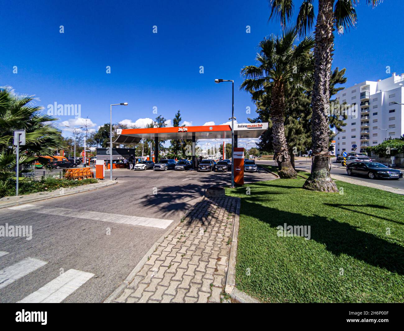 LAGOS, PORTUGAL Sep 23, 2021 The cars in the Intermarche Gas Station