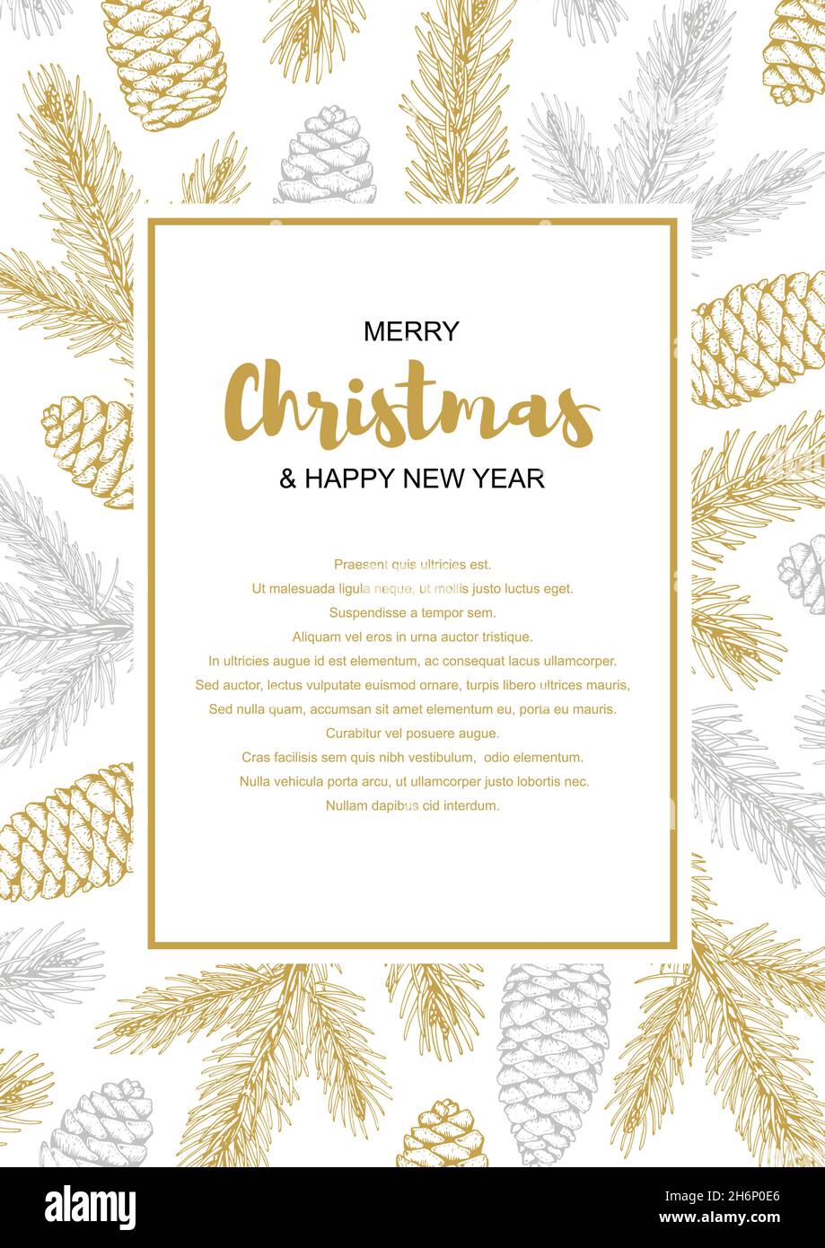 Merry Christmas and happy New Year vertical greeting card with floral ...