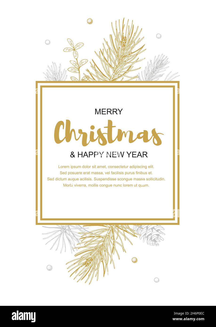 Merry Christmas and happy New Year vertical greeting card with floral ...