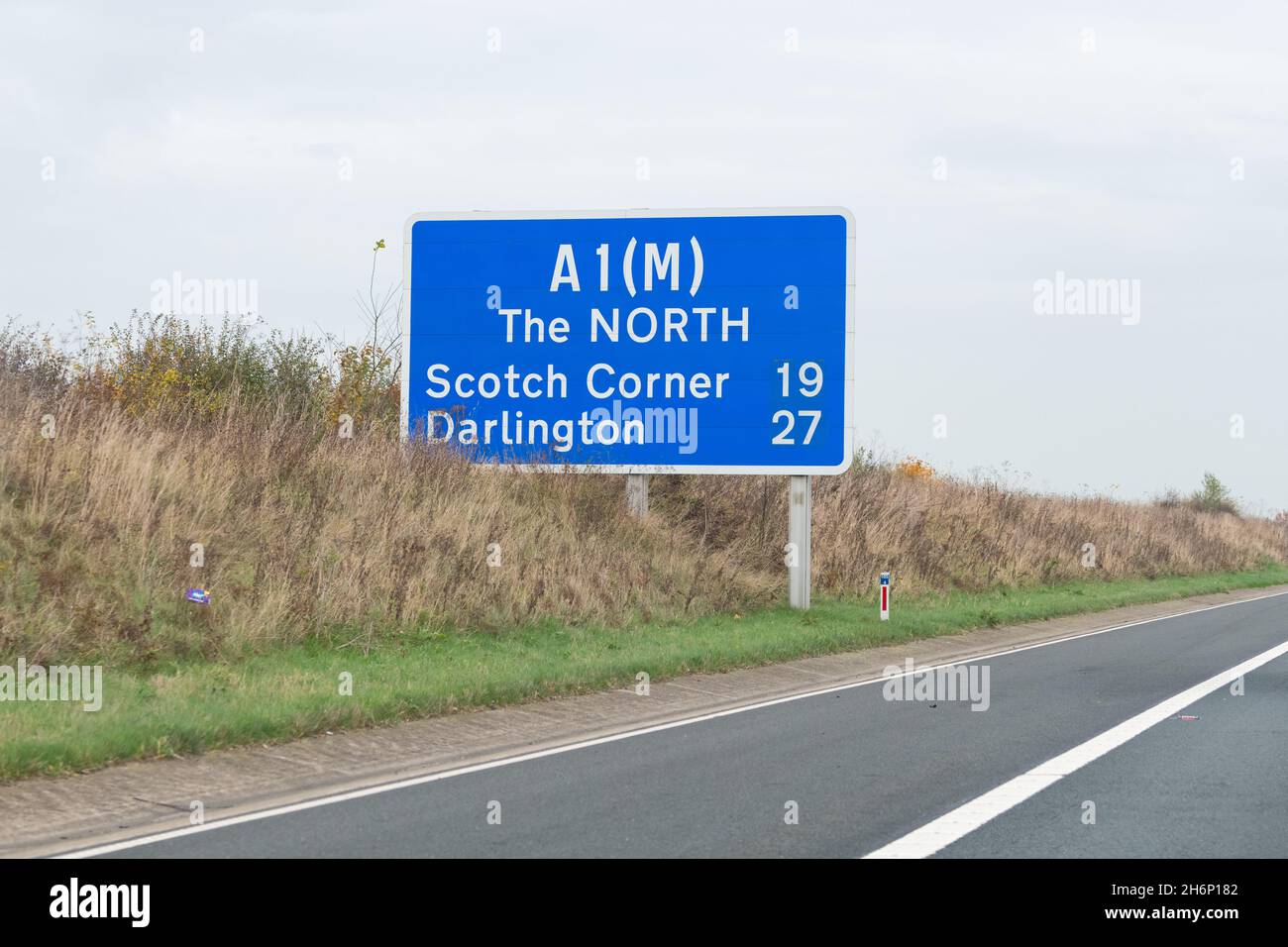 A1(M) The NORTH Scotch Corner Darlington blue motorway sign, England, UK Stock Photo