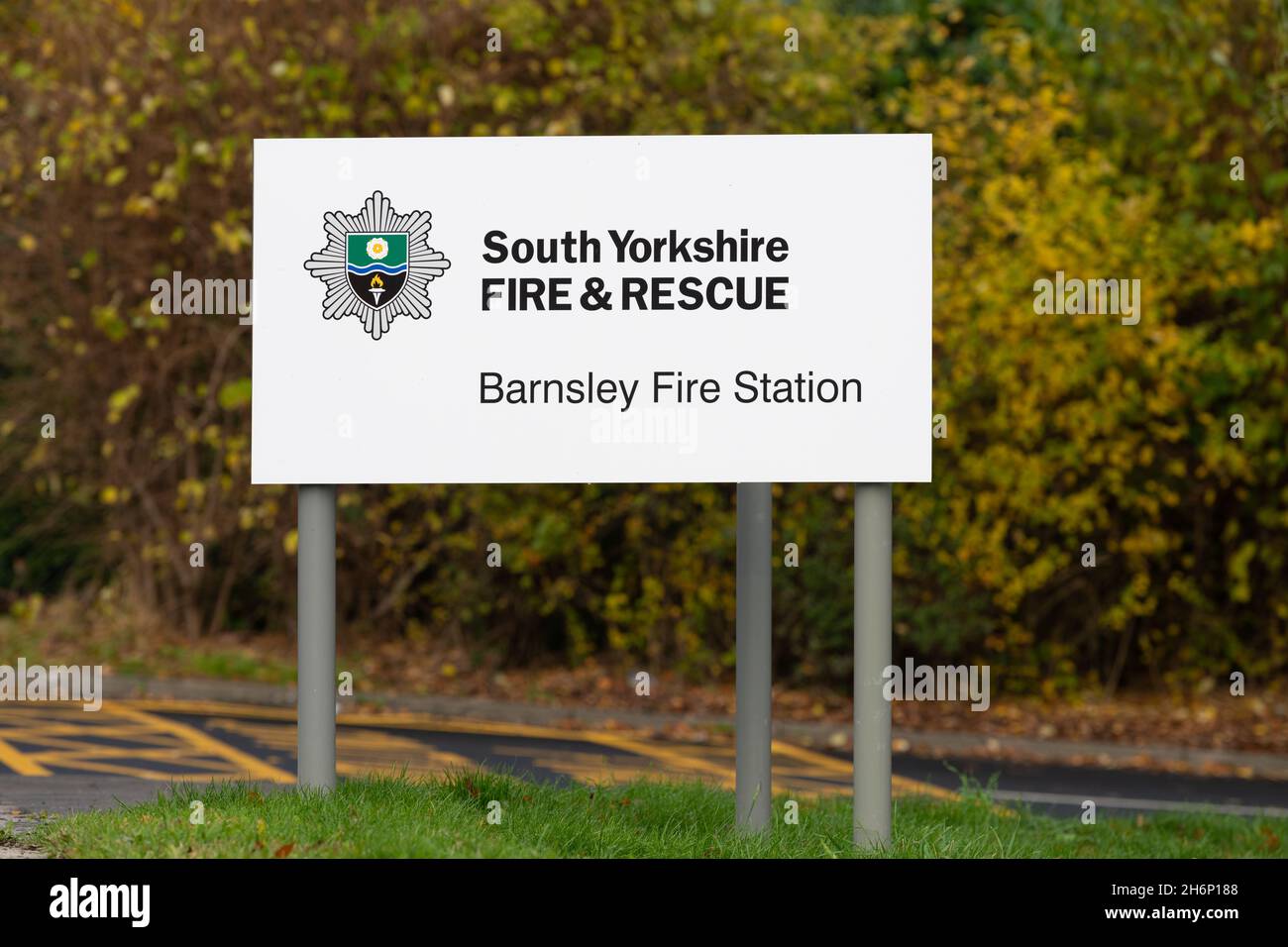 South Yorkshire Fire and Rescue Barnsley Fire Station sign, Barnsley, South Yorkshire, England, UK Stock Photo