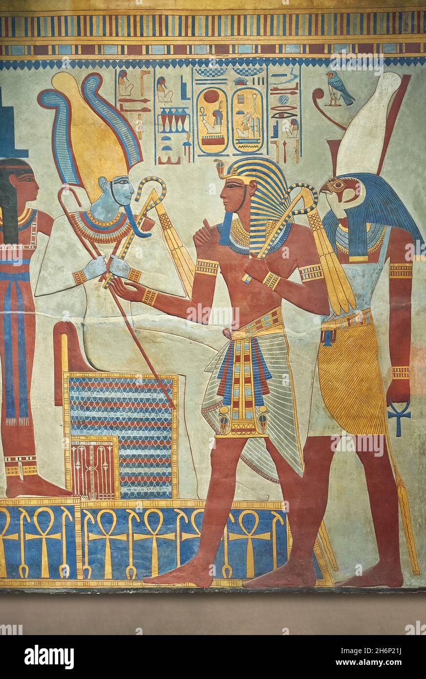 Ancient Egyptian painted wall relief from the tomb of Sety I, 12901279