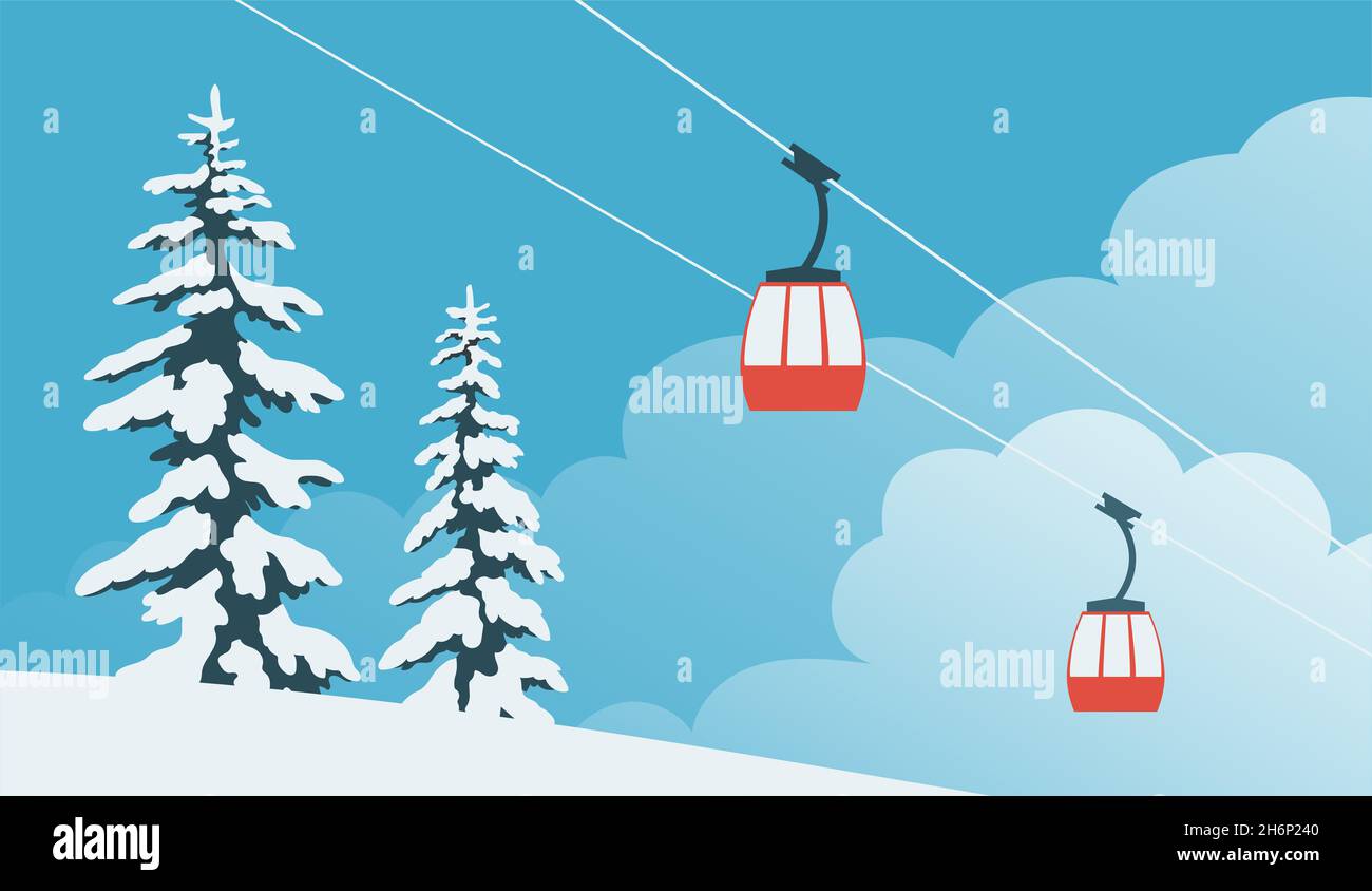 Ski winter resort. Cable car. Ate in the snow. Background with blue sky. Cartoon illustration banner Stock Photo - Alamy Ski winter resort. Cable car. Ate in the snow. Background with blue sky. Cartoon illustration banner Stock Photo - Alamy