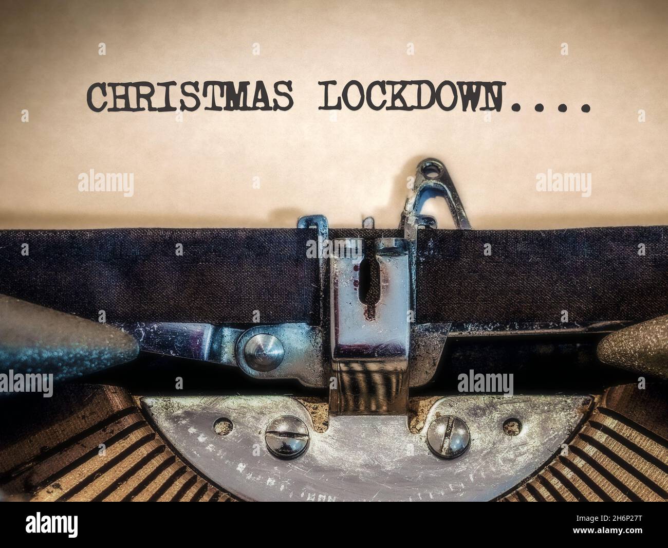CHRISTMAS LOCKDOWN displayed on an old classic vintage typewriter Stock Photo