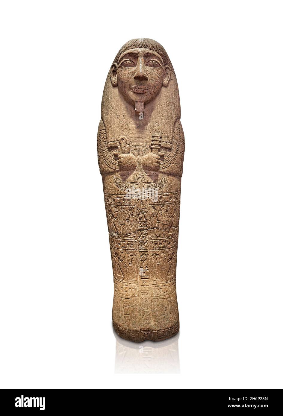 Ancient Egyptian granite sarcophagus lid of setau, circa 1230BC, 19th Dynasty, Dra Abu el-Naga Thebes, Britism Museum EA78.  Red granite sarcophagus l Stock Photo