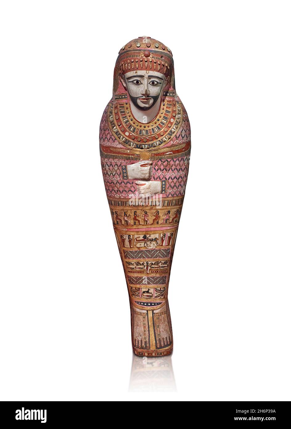 Ancient Egyptian mummy case, circa 300 BC, Ptolemaic Dynasty, British Museum EA29584.    Painted anthropoid mummy cas of a man, This cas is made from Stock Photo