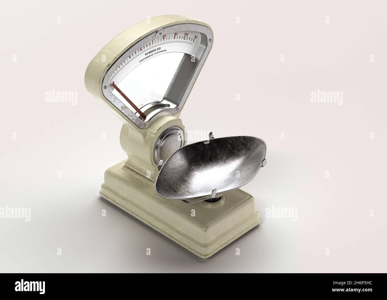 A vintage grocery shop food scale from the 60's on an isolated white studio background - 3D render Stock Photo