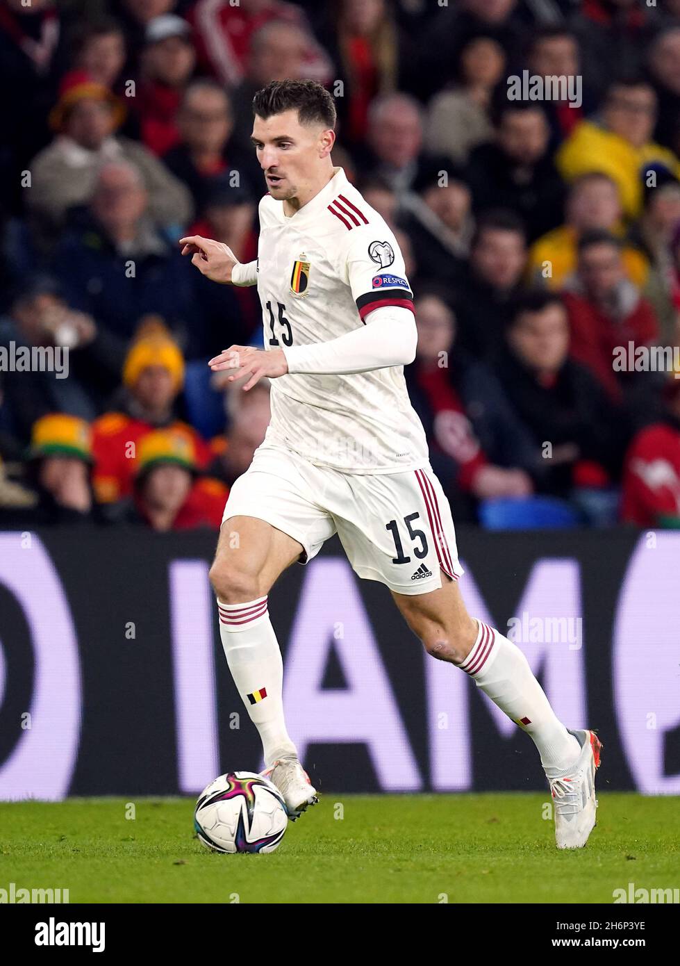 Belgium's Thomas Meunier during the FIFA World Cup Qualifying match at the Cardiff City Stadium, Cardiff. Picture date: Tuesday November 16, 2021. Stock Photo