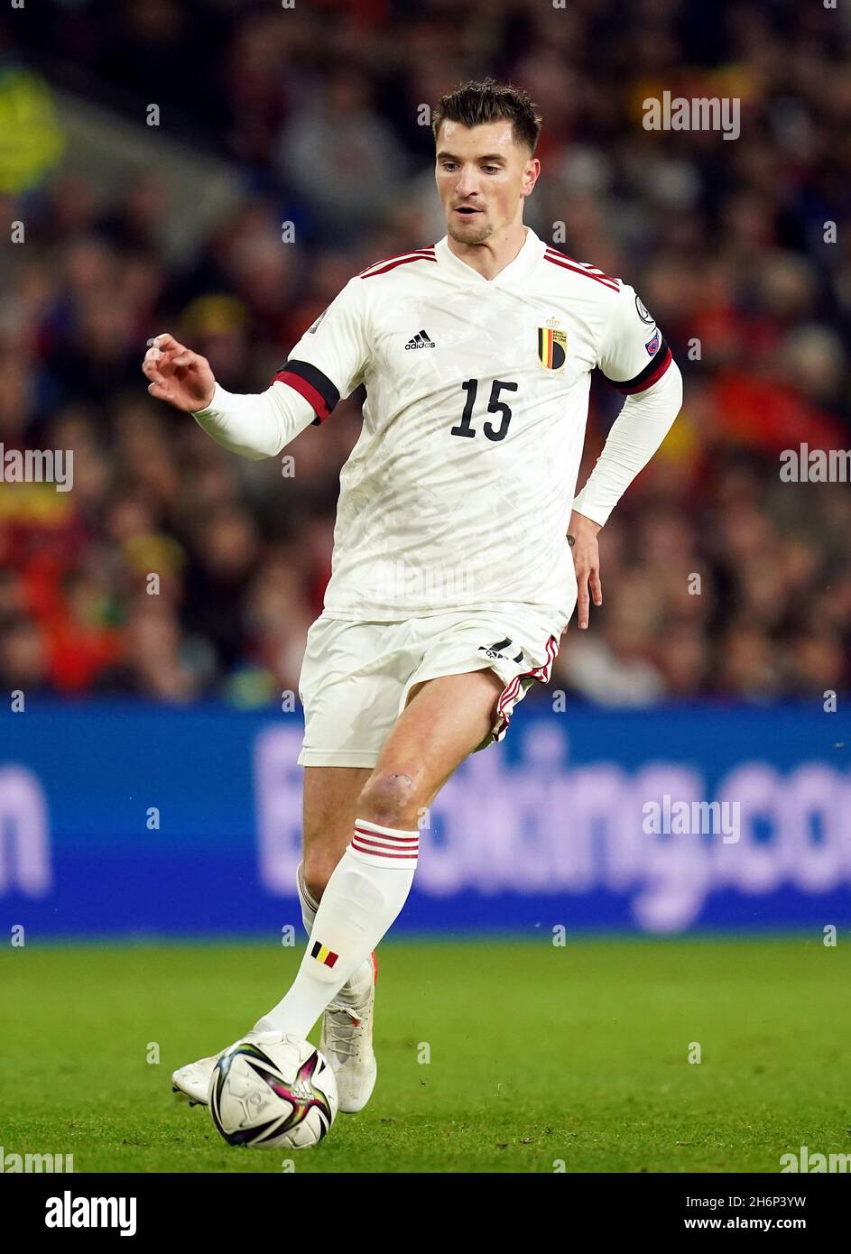 Belgium's Thomas Meunier during the FIFA World Cup Qualifying match at the Cardiff City Stadium, Cardiff. Picture date: Tuesday November 16, 2021. Stock Photo