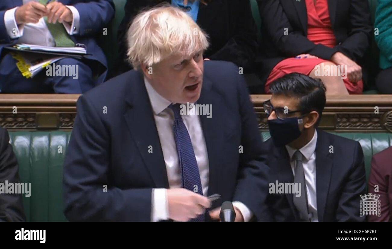 Prime Minister Boris Johnson speaks during Prime Minister's Questions in the House of Commons, London. Picture date: Wednesday November 17, 2021. Stock Photo