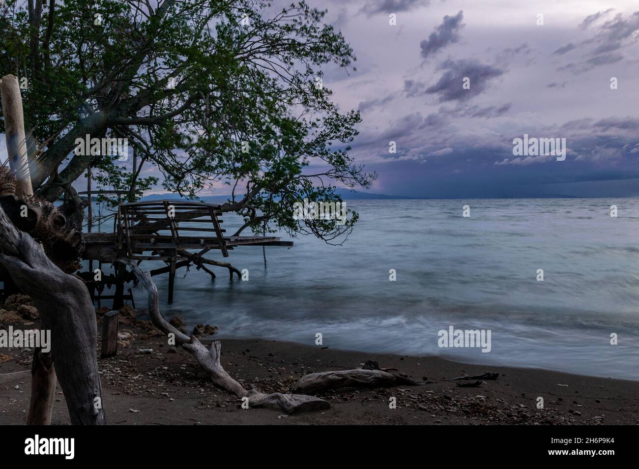 Cloudy beach image in Moyo island of Sumbawa district. Stock Photo