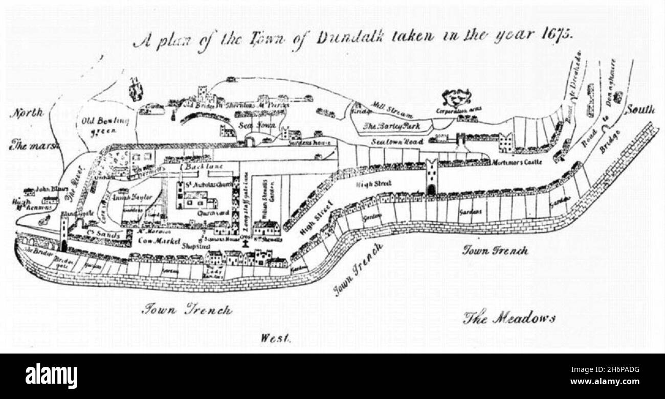 Map of Dundalk, 1675 Stock Photo