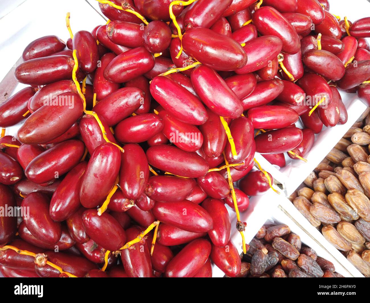 raw date fruits display for sale at local market  Stock Photo