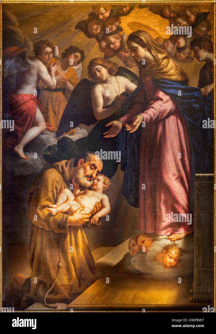 ROME, ITALY - AUGUST 31, 2021: The painting of vision of Felix of Cantalice in the church Santa Maria della Concezione dei Cappuccini Stock Photo