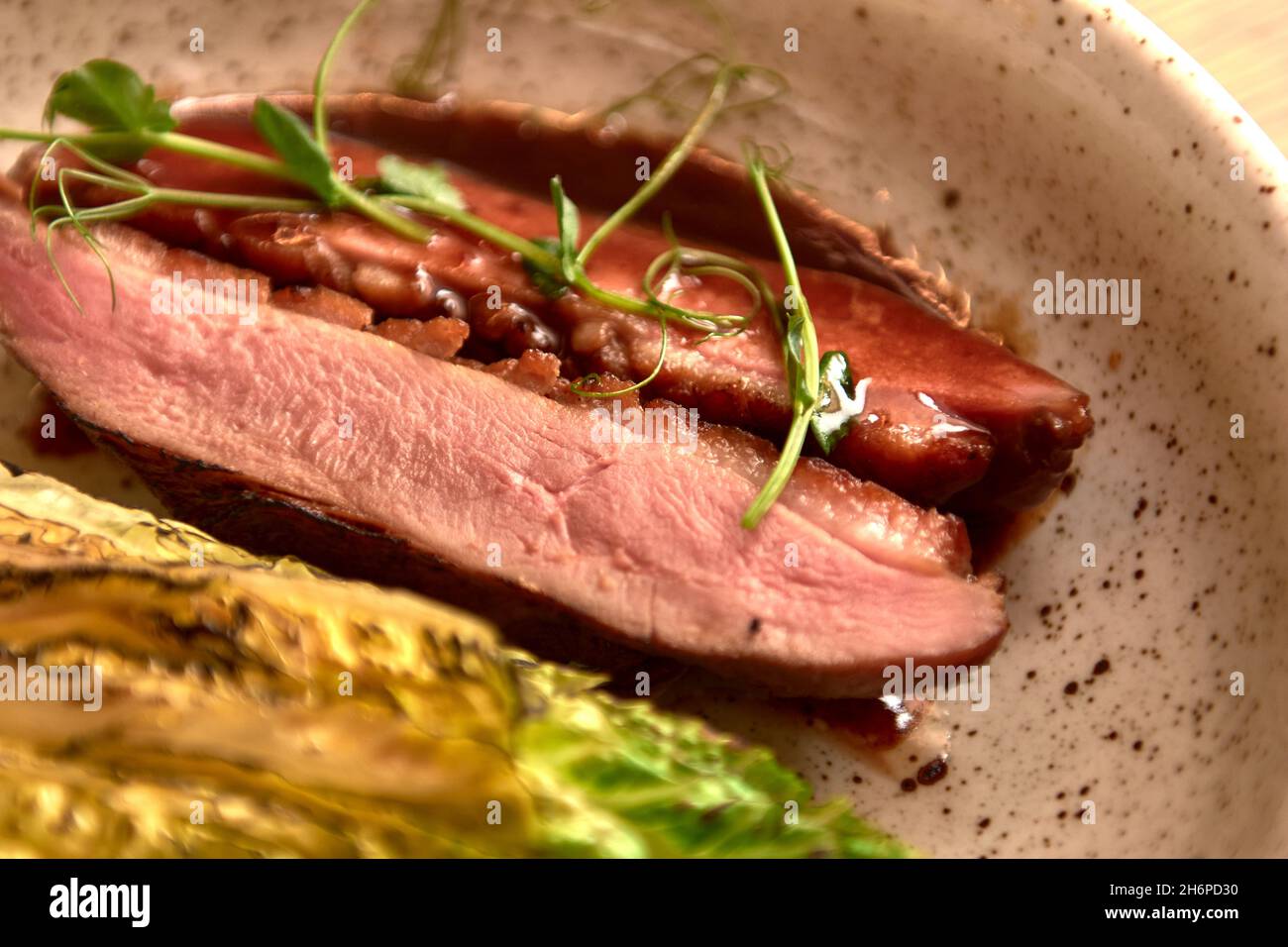 Soft focus. Entrecote Beef Grilled steak meat with fire flames on