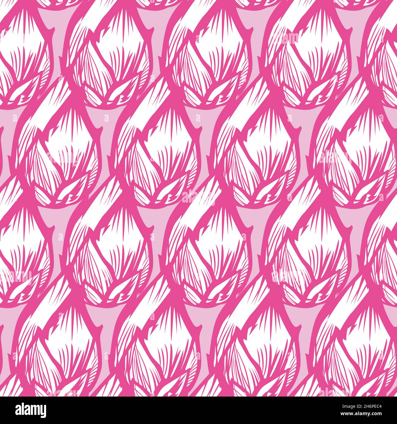 Vector rows of pink flower bud lotus monochrome simple repeat texture
