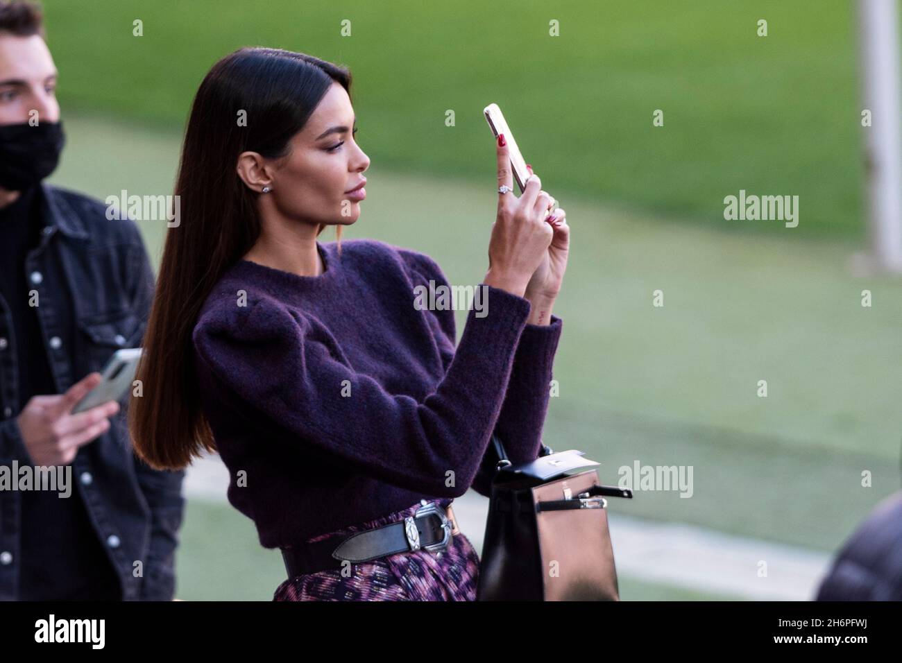 17th November 2021; Nou Camp, Barcelona, Spain: La Liga football club FC Barcelona introduce the re-signed player Dani Alves back to the club: Joana Sanz, Dani Alves wife during his presentation in Camp Nou Stock Photo