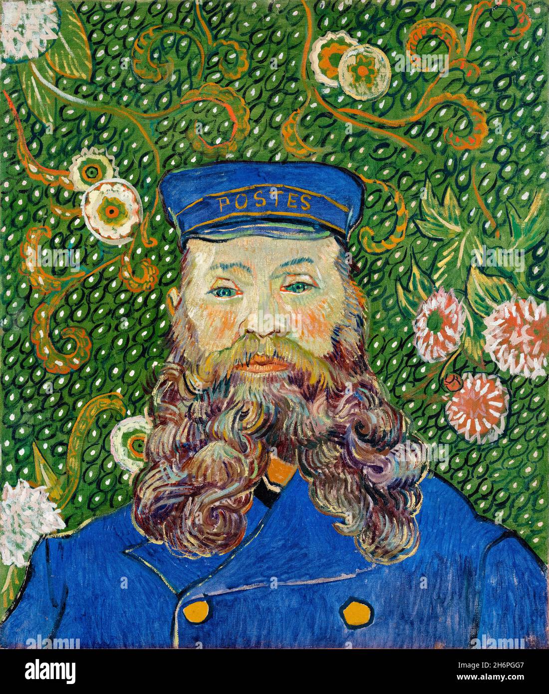 Vincent Van Gogh, Postman Joseph Roulin, portrait painting in oil