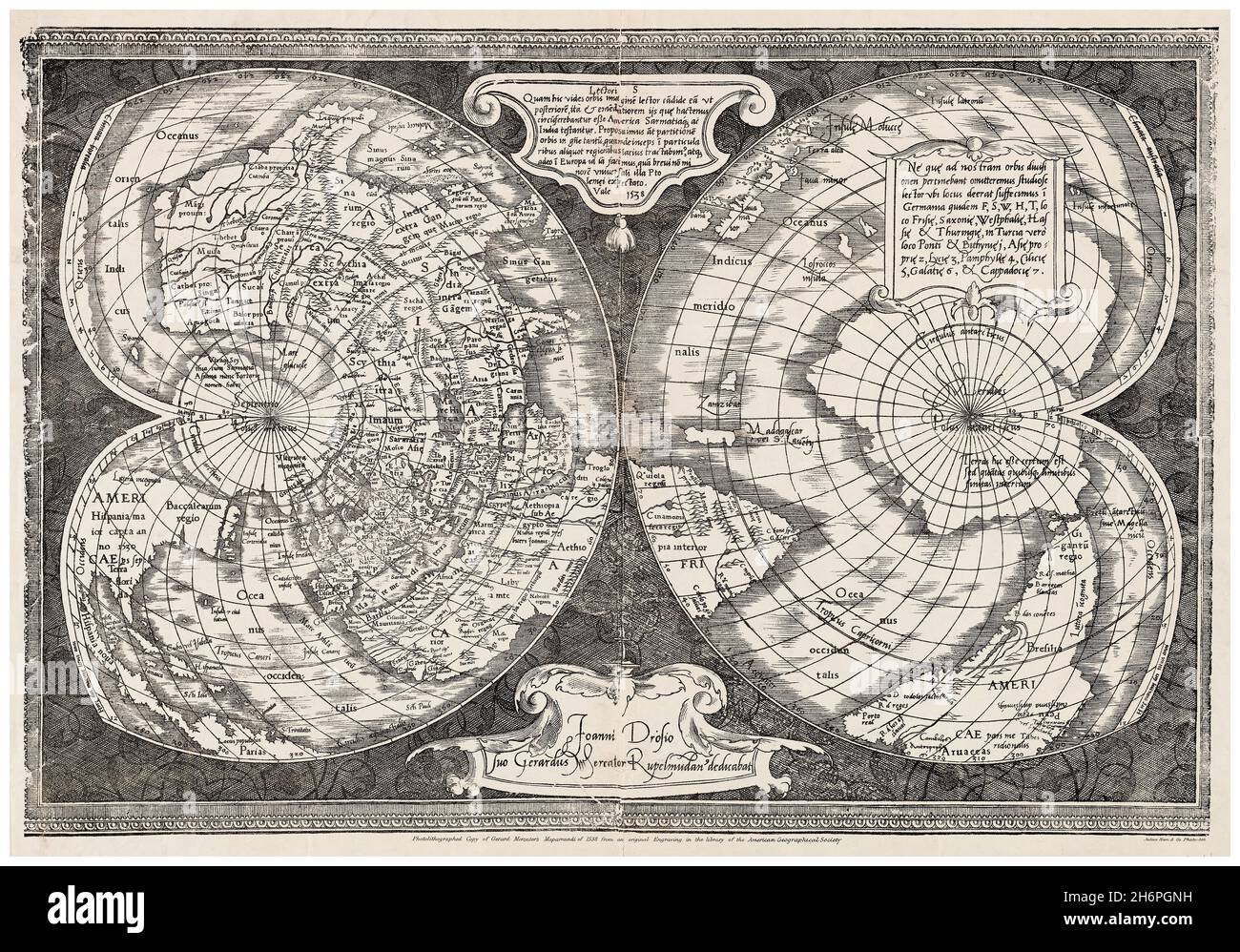 Mapamundi: 16th Century World Map, cartography by Gerard Mercator, 1538 Stock Photo