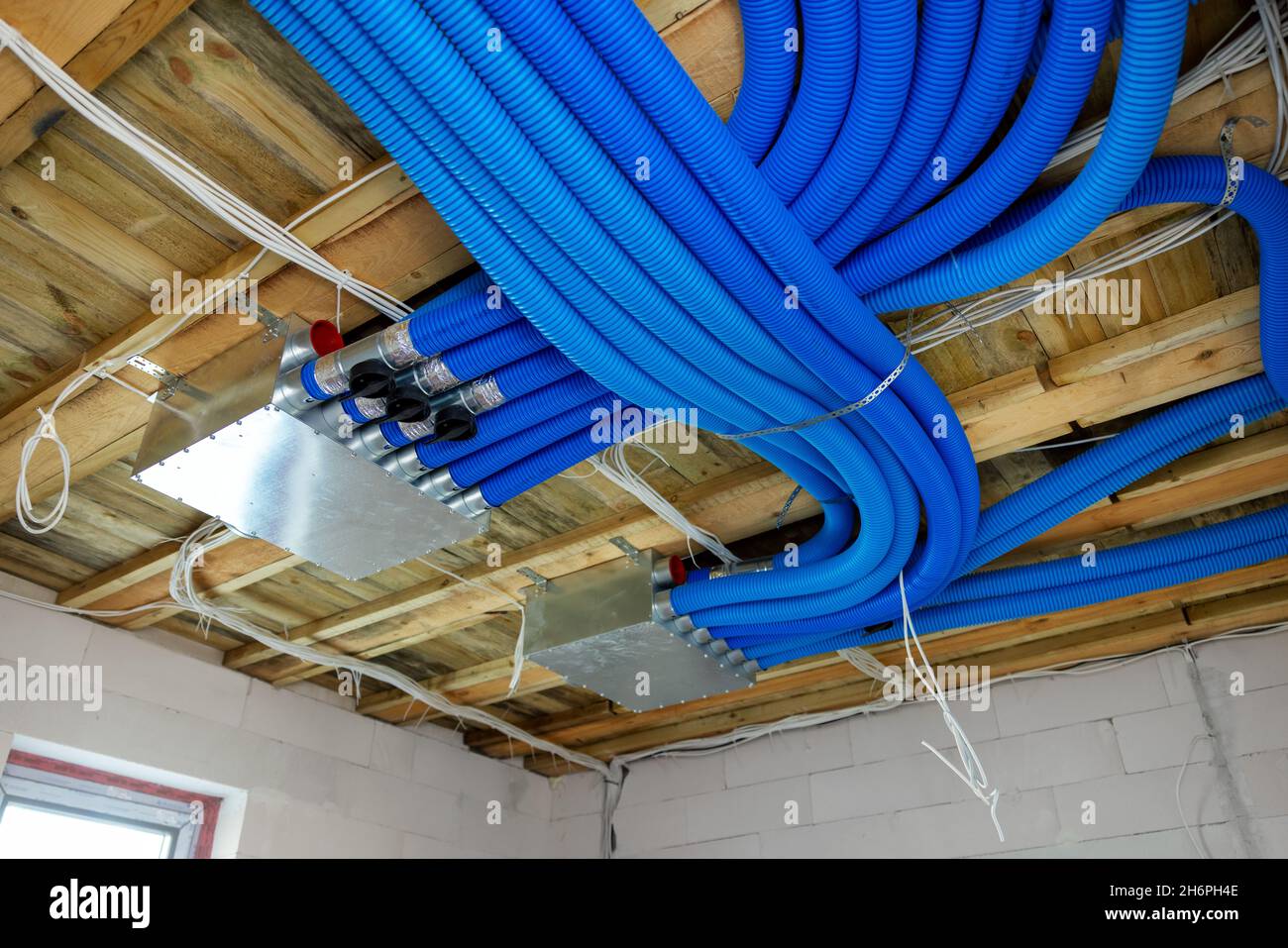 modern air ventilation system installation in the new building Stock Photo