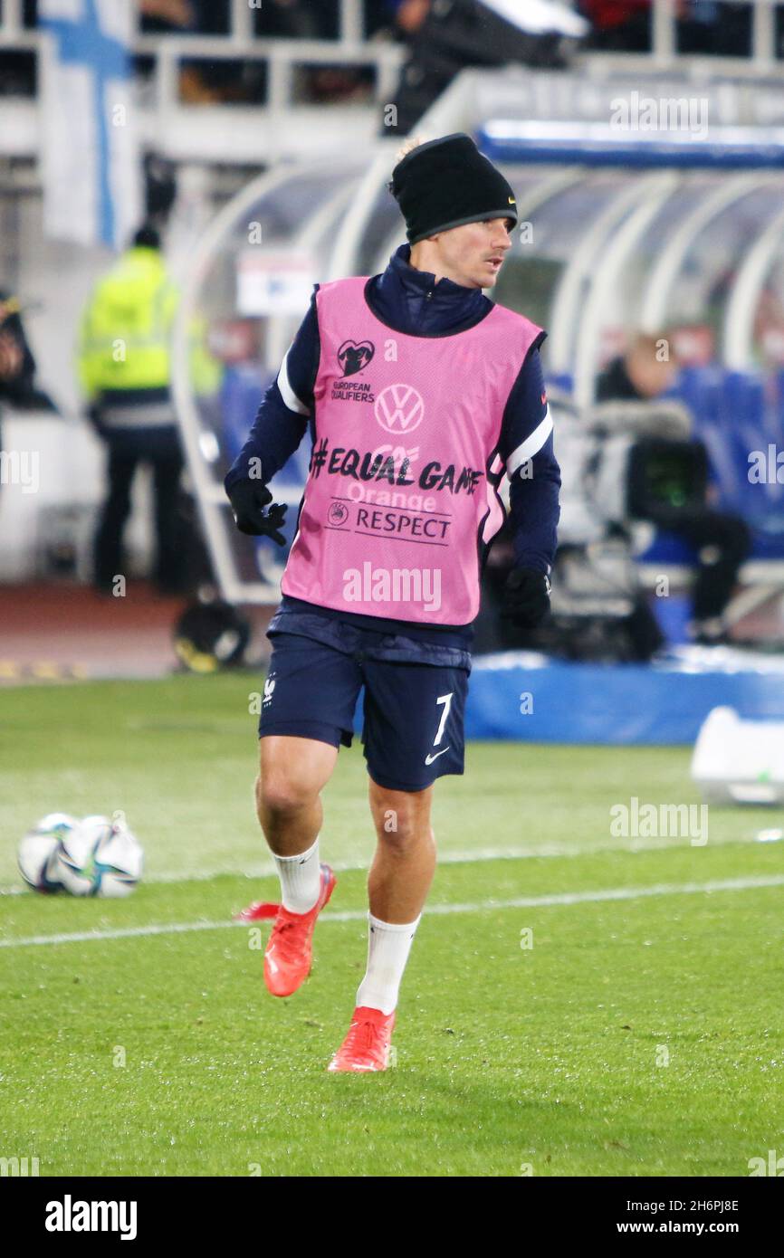 Antoine Griezmann of France warms up during the FIFA World Cup 2022, Qualifiers Group D football match between Finland and France on November 16, 2021 at Olympiastadion in Helsinki, Finland - Photo: Laurent Lairys/DPPI/LiveMedia Stock Photo