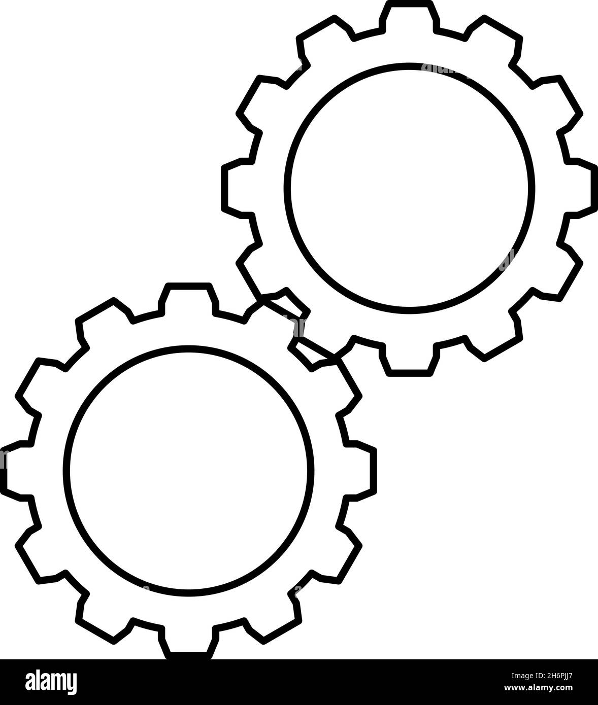 Two gears gearwheel cog set Cogwheels connected in working mechanism contour outline icon black color vector illustration flat style simple image Stock Vector