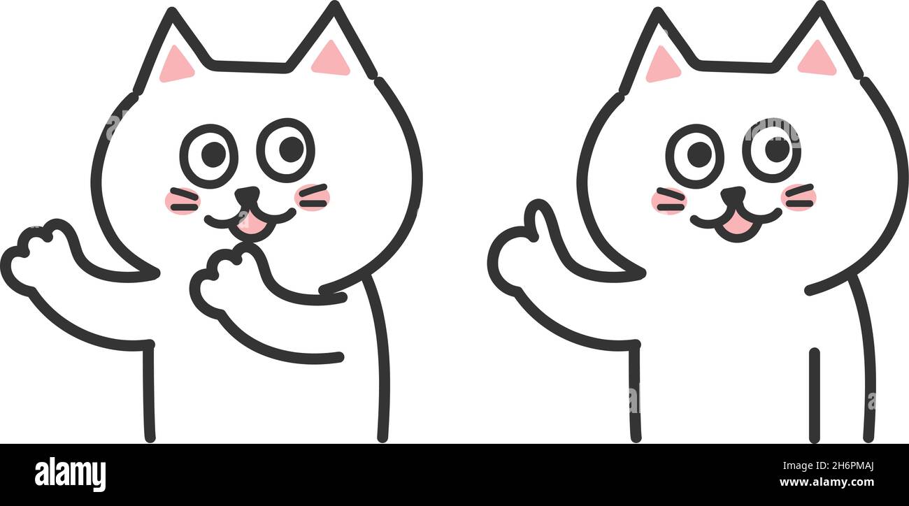 Set of white cats introducing someone. Vector illustration isolated on