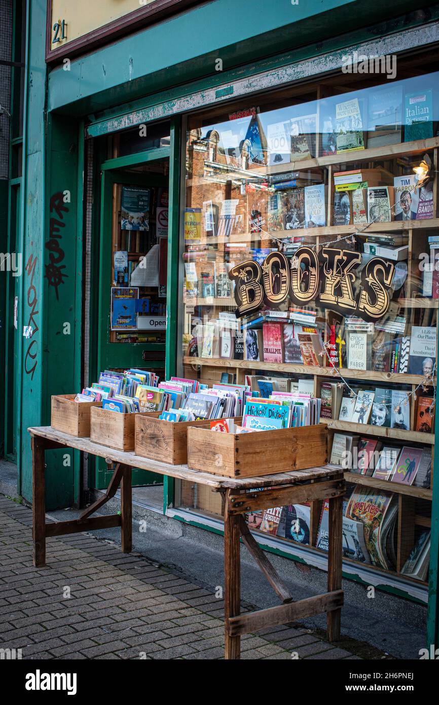 A bookstore window in Belfast city center in Northern Ireland Stock Photo