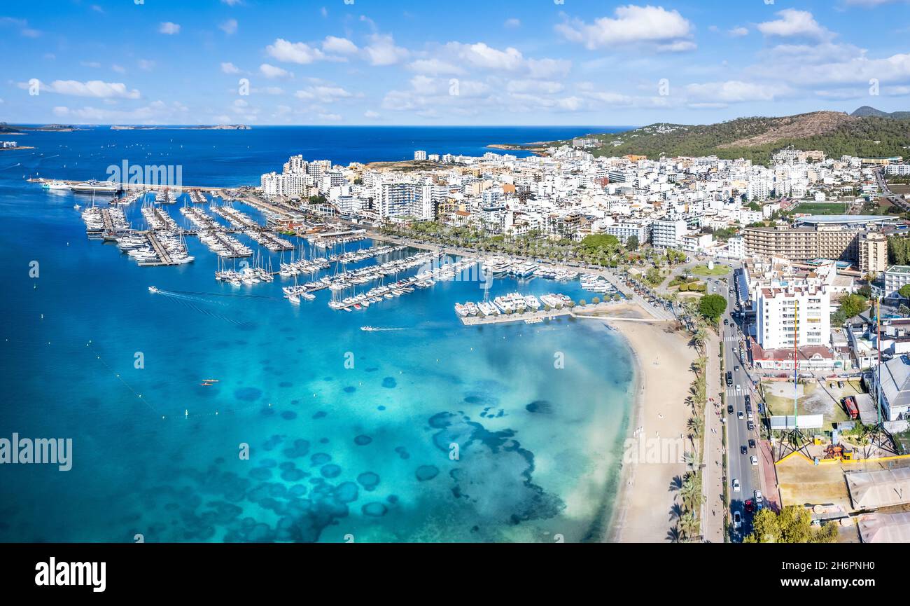 Aerial view of Sant Antoni de Portmany, Ibiza islands, Spain Stock Photo