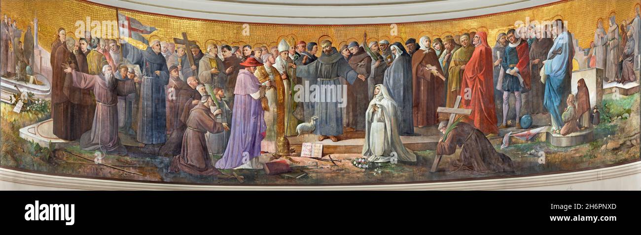 ROME, ITALY - SEPTEMBER 2, 2021: The St. Francis of Assisi and St. Clare among the saint in the church Basilica di Sant'n Antonio al Laterano Stock Photo