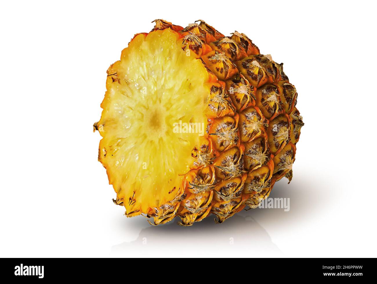 Half of pineapple rotated isolated on white Stock Photo