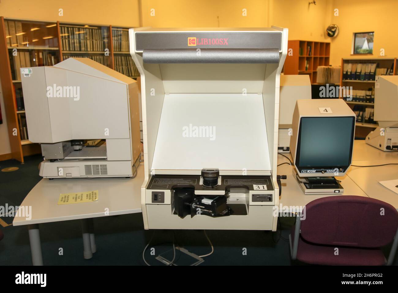 Kodak LIB100SX microfiche reader, research equipment, Surrey History Centre, Woking, Surrey, England, UK, 2021 internal Stock Photo