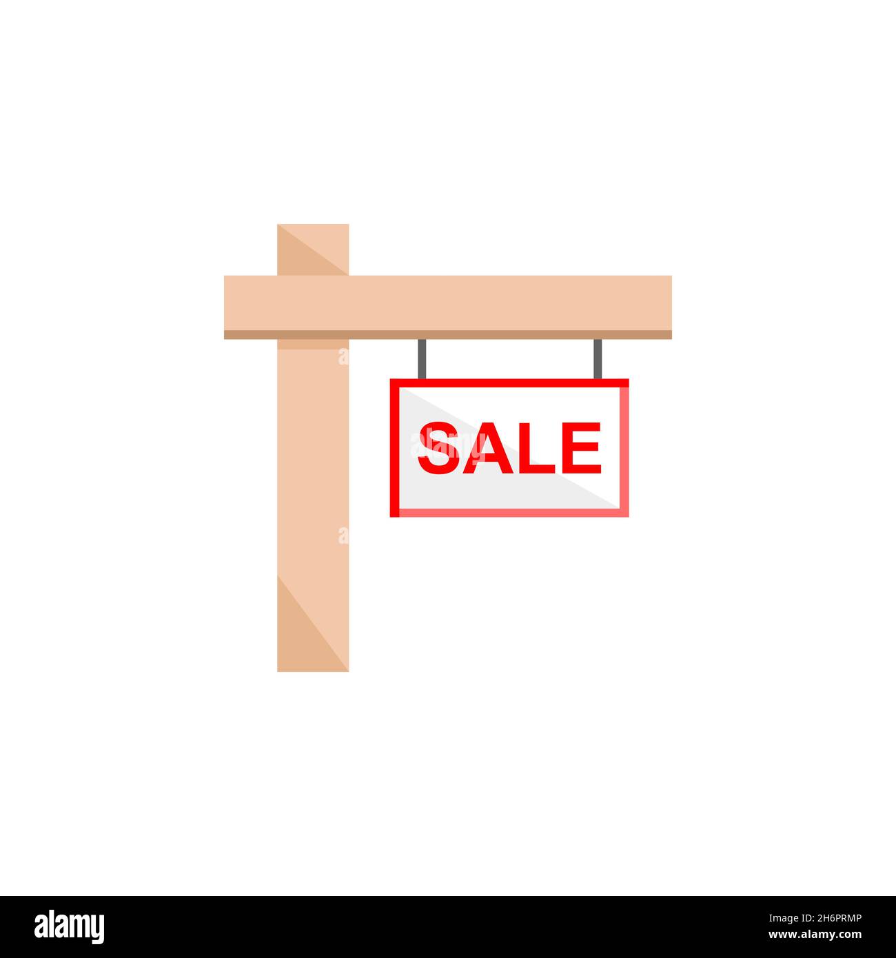 Vector hanging 'for sale' sign from a pole with red text. Use in your real estate agency website, for sale brochures and advertisement. Stock Vector